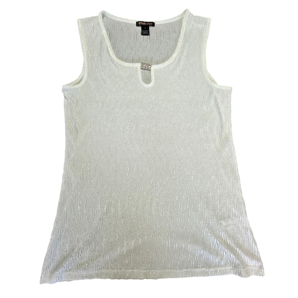 White Textured Sleeveless Tank Top Rhinestone Keyhole Small Minimalist Y2K Party